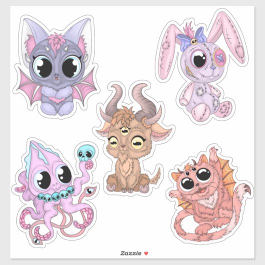 Sticker Petits monstres mignons de Halloween dessinés à la (Feuille)