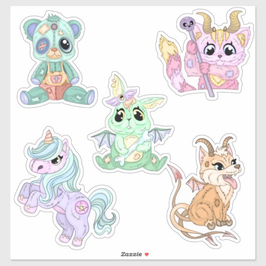 Sticker Petits monstres mignons de Halloween dessinés à la (Feuille)