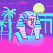 Sticker Pharaon Synthwave (Recto)