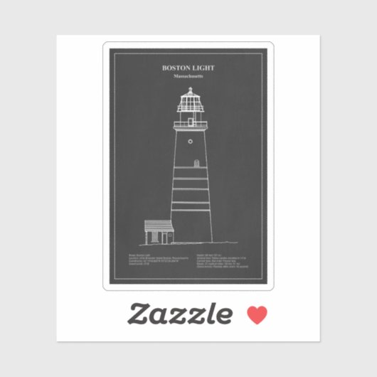 Sticker Phare de Boston - Massachusetts - PD (Feuille)