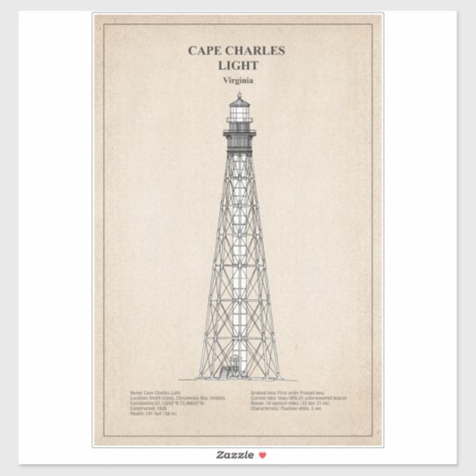 Sticker Phare de Cape Charles - Virginie - SBD (Feuille)