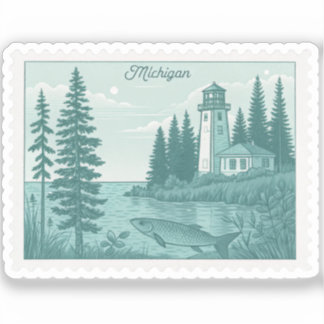 Sticker Phare vintage du Michigan Grands Lacs Poisson Timb