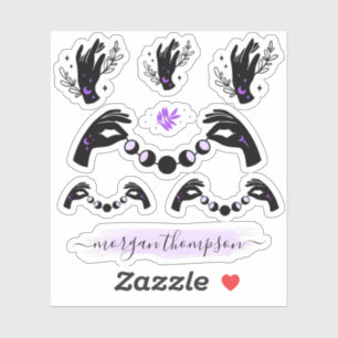Sticker Phases mains et lune Reiki Nom personnalisé Logo