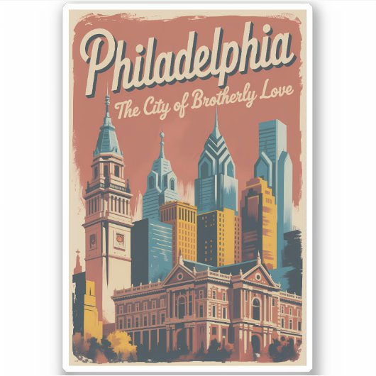 Sticker Philadelphia Pennsylvania Illustration Travel Art (Devant)