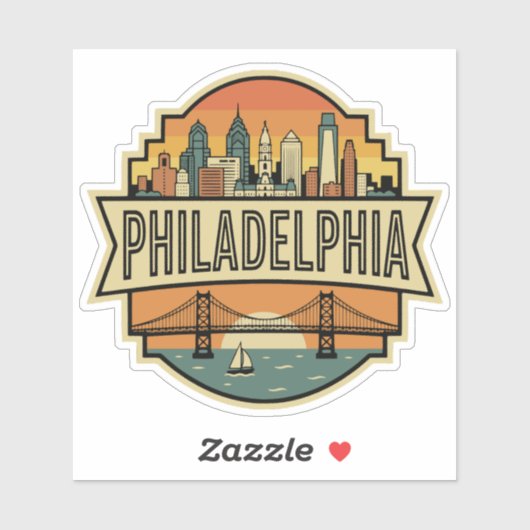 Sticker Philadelphia Pennsylvania Skyline Retro Travel (Feuille)