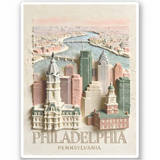 Sticker Philadelphia Skyline Modern Textured Cityscape (Devant)
