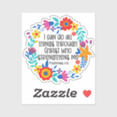 Sticker Philippiens 4:13 Bible Écriture Folk Art Floral (Feuille)