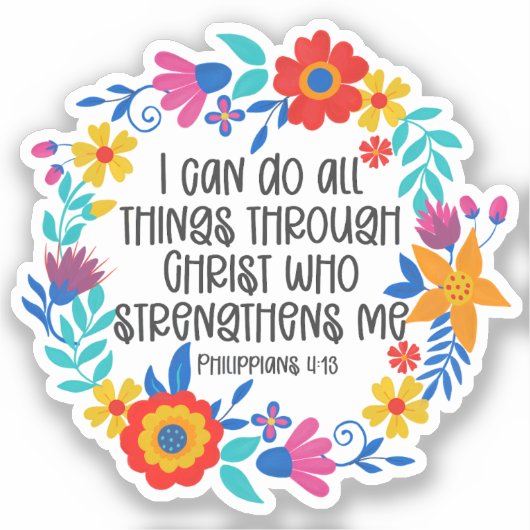 Sticker Philippiens 4:13 Bible Écriture Folk Art Floral (Recto)