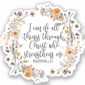 Sticker Philippiens 4:13 Bible Scripture Verse Floral Boho (Recto)