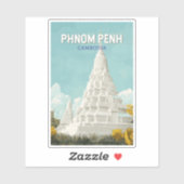 Sticker Phnom Penh Cambodge Illustration Voyage Art Retro (Feuille)