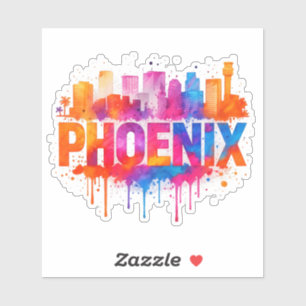 Sticker Phoenix Arizona couleur Skyline Aquarelle Splash
