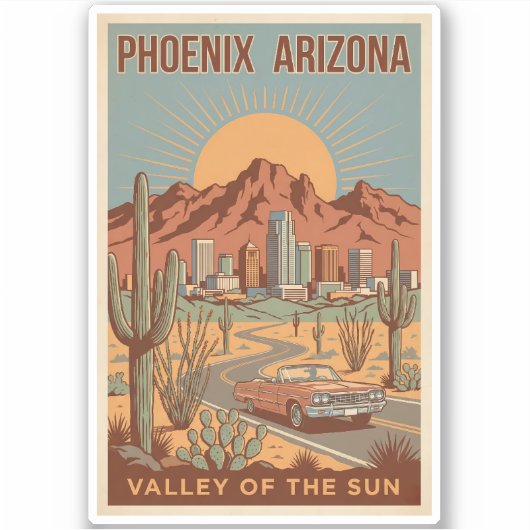 Sticker Phoenix Arizona Sun Illustration Travel Art Retro (Devant)