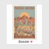 Sticker Phoenix Arizona Sun Illustration Travel Art Retro (Feuille)