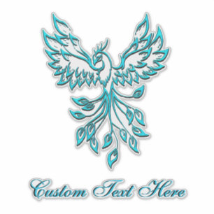 Sticker Phoenix bleu turquoise avec texte personnalisé