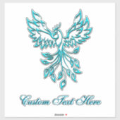 Sticker Phoenix bleu turquoise avec texte personnalisé (Feuille)