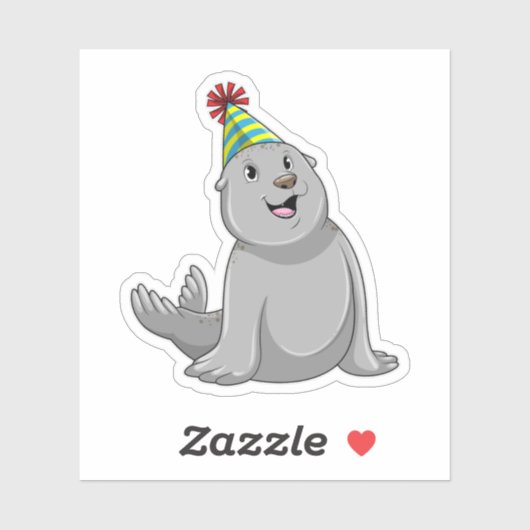 Sticker Phoque avec chapeau de fête Party (Feuille)