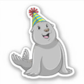 Sticker Phoque avec chapeau de fête Party (Devant)