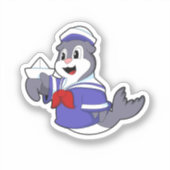 Sticker Phoque en marin avec bateau (Recto)