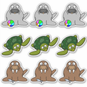 Sticker Phoque, Tortue, Walrus Animaux d'eau Cartoons Gran