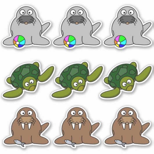 Sticker Phoque, Tortue, Walrus Animaux d'eau Cartoons Gran (Devant)