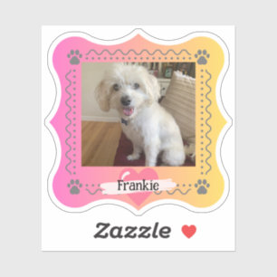 Sticker Photo de chien sur dégradé rose/jaune arrière - pl