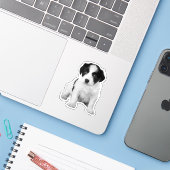 Sticker Photo de chiot blanc noir mignon (Ordinateur portable avec iPhone)