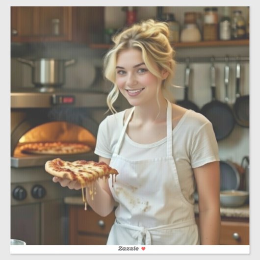 Sticker Photo de pizza en train de manger Personnaliser (Feuille)