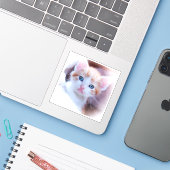 Sticker Photo en forme de Carré New Kitten (Ordinateur portable avec iPhone)