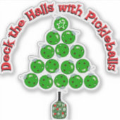 Sticker Pickleball Christmas Tree Deck the Halls Red Green (Devant)