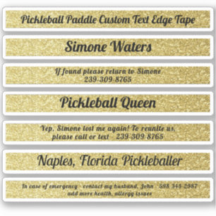 Sticker Pickleball Paddle Edge Bande Nom personnalisé Gold