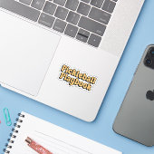 Sticker Pickleball Playbook Yellow Retro Typographie (Ordinateur portable avec iPhone)