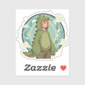 Sticker Pièce d'art de garçon de fantaisie de dinosaure mi (Feuille)