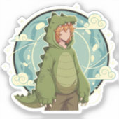 Sticker Pièce d'art de garçon de fantaisie de dinosaure mi (Recto)
