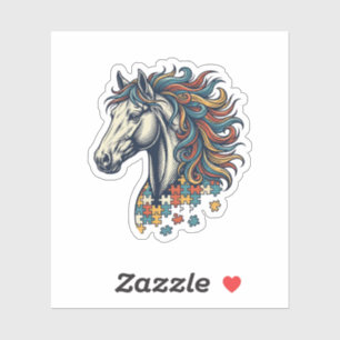 Sticker Pièce de puzzle de cheval coloré T-Shirt gravure v