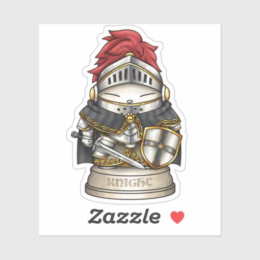 Sticker Pièce du chat royal d'échecs chevalier (Feuille)