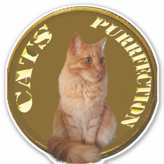 Sticker Pièces De Chat D'Or Avec Chat De Gingembre, (Devant)