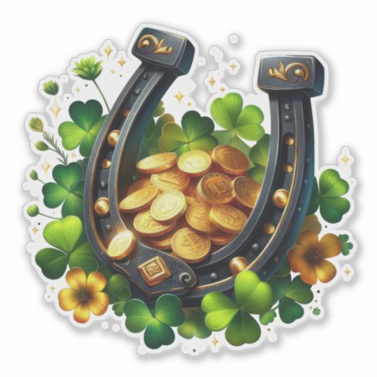 Sticker Pièces en or Lucky Horseshoe et Clover (Devant)