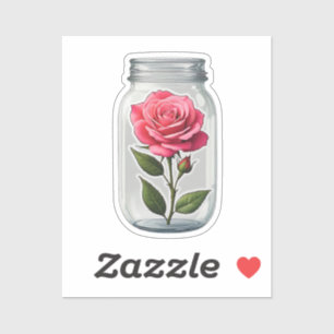 Sticker Pied De Fleur Rose Dans Une Bouteille De Verre