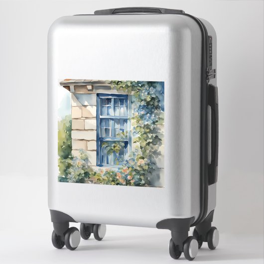 Sticker Pierre Bleu Fenêtre Mur Cottage Vignes (Sur valise)