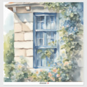Sticker Pierre Bleu Fenêtre Mur Cottage Vignes (Feuille)