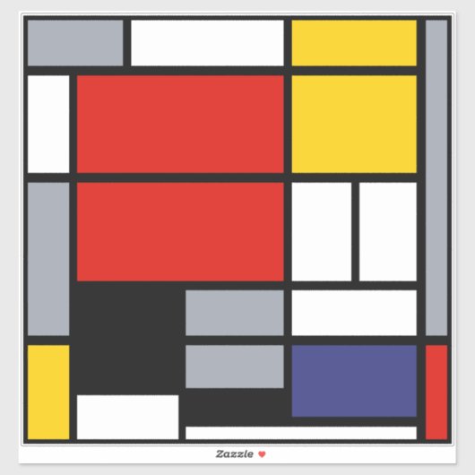 Sticker Piet Mondrian, Composition avec grand plan rouge (Feuille)