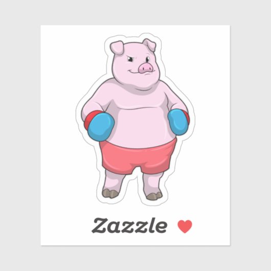 Sticker Pig at Boxing with Boxing gloves (Feuille)