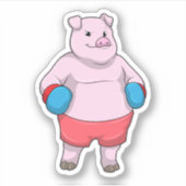 Sticker Pig at Boxing with Boxing gloves (Devant)
