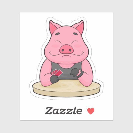 Sticker Pig au Poker avec cartes de Poker (Feuille)