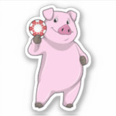 Sticker Pig au Poker avec des jetons de Poker (Devant)