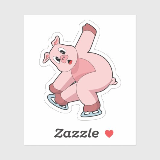 Sticker Pig Patinage sur glace Patins sur glace (Feuille)