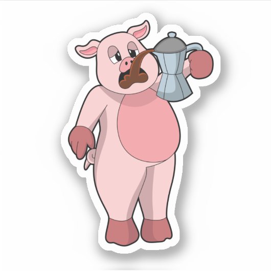 Sticker Pig with coffee pot (Devant)