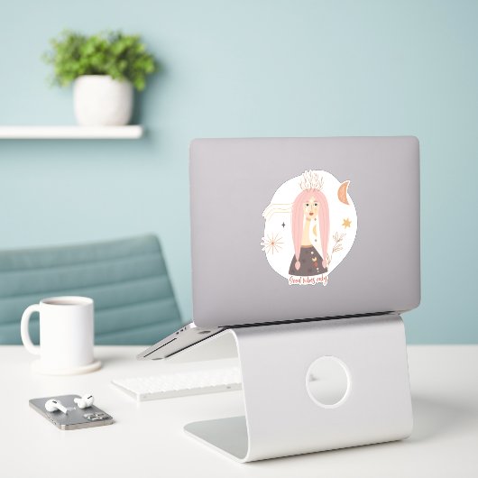 Sticker Pignets roses boho femme fleurs lune affirmation (Ordinateur portable sur le bureau)