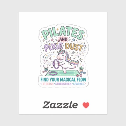 Sticker Pilates de licorne et poussière de pixie typograph (Feuille)