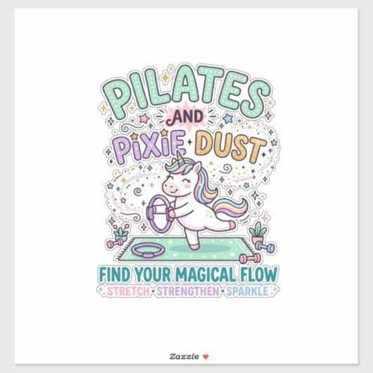 Sticker Pilates de licorne et poussière de pixie typograph (Feuille)